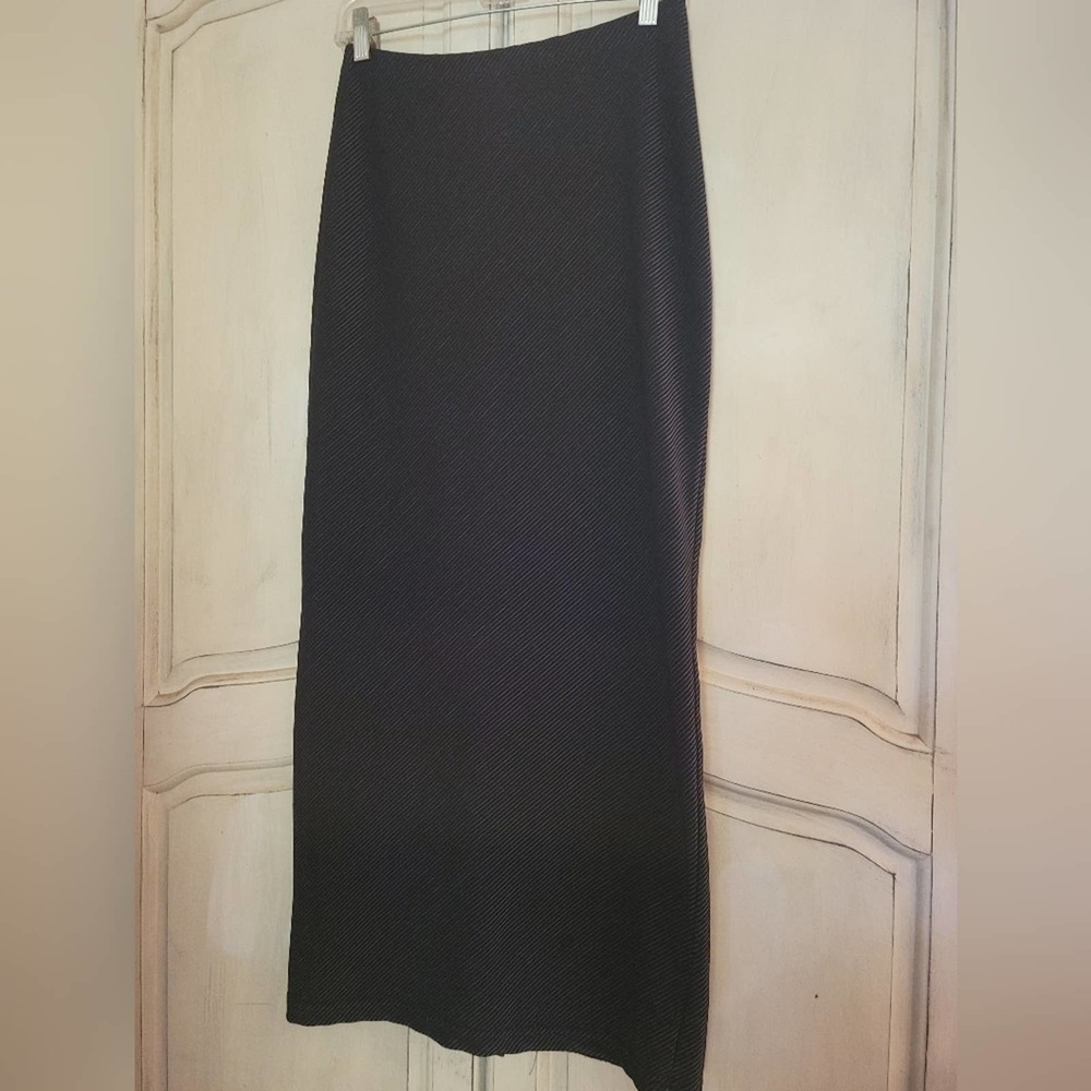 Vintage 90s Diagonal Striped Long Stretch Skirt Bodycon Slit Maxi by Signal sz L - Picture 3 of 12
